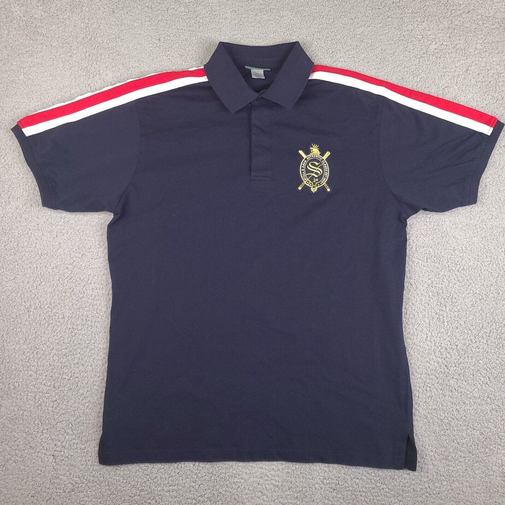 Stall‎ And Dean Polo Shirt Mens XL Blue Short Sleeve Embroidered Cotton